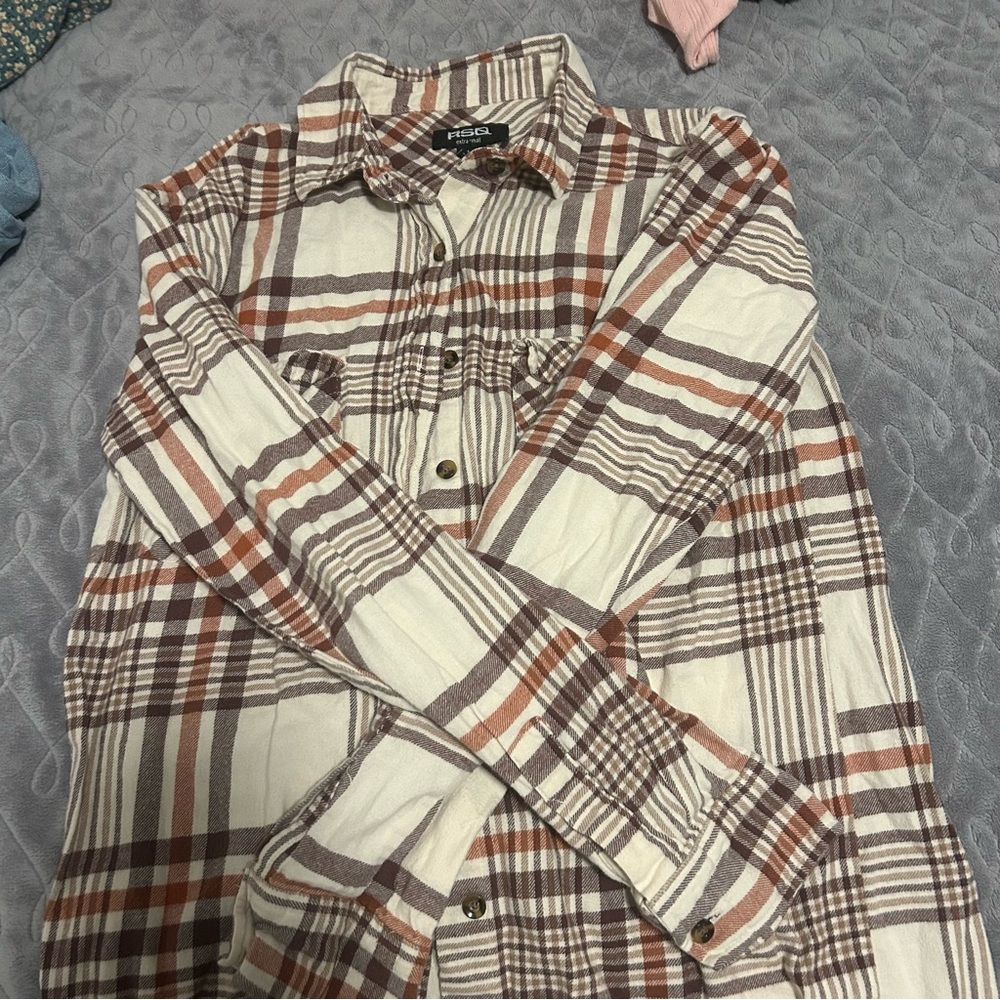 RSQ Brown and Cream Plaid Shirt